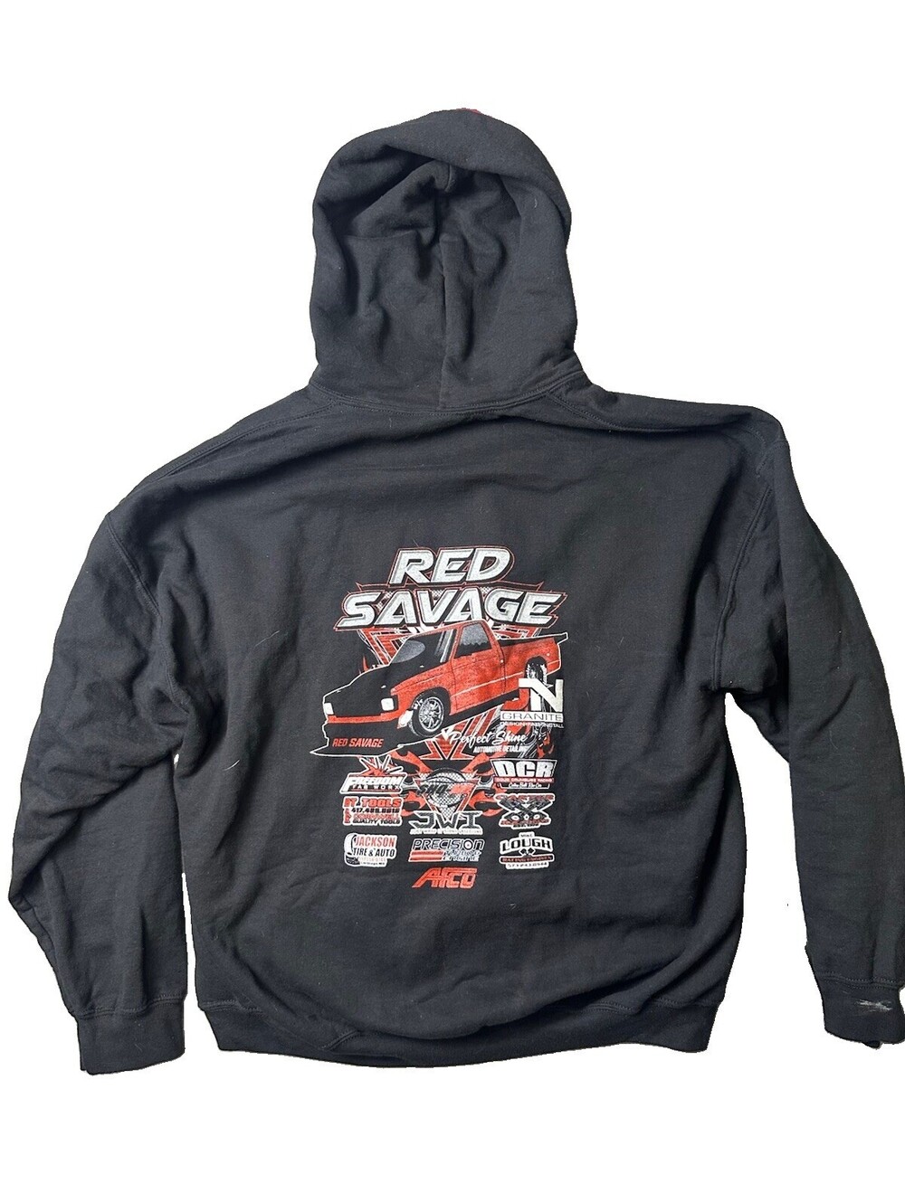 Red Savage Racing Truck Hoodie Black Gildan Heavy Blend XL Graphic Sponsor